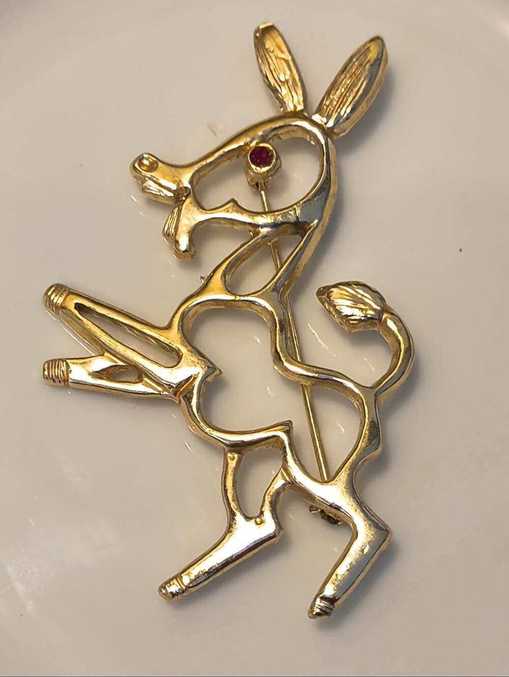 Vtg MCM Political Campaign Mascot Red Eye Democratic Bucking Donkey Brooch